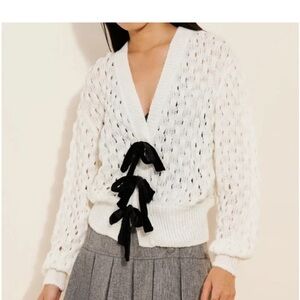 Kimchi Blue White Cardigan with Black Bows